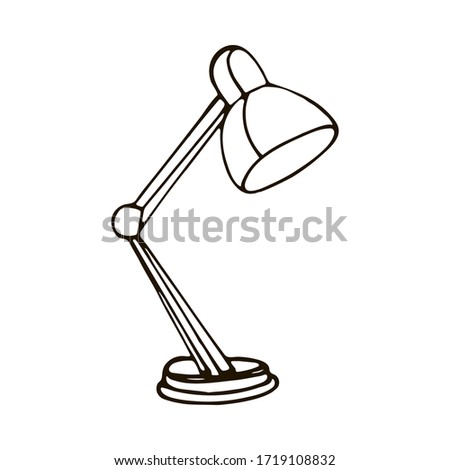 Drawing table lamp isolate. Black lines and white background. Vector illustration.