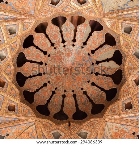ISFAHAN, IRAN - APRIL 29, 2015: The Music Hall of the Ali Qapu Palace, a grand palace in Isfahan, Iran. It is located on the western side of the Naqsh e Jahan Square.