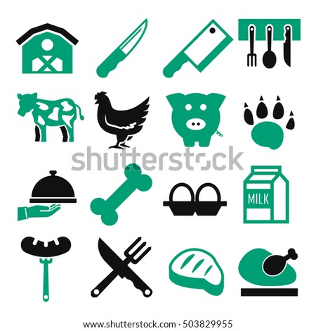 abattoir, butcher icon set