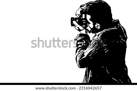 Silhouette of man clicking photograph with still camera Captivating side pose view, Stunning silhouette of man capturing moments with still camera
