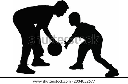 ather and Son Playing Basketball Silhouette Vector Illustration, Family Bonding Father and Son Basketball Silhouette, Sports Illustration
