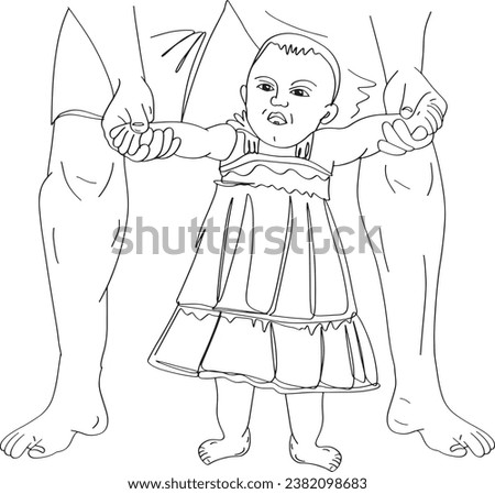 Similar – Image, Stock Photo Toddler learning to walk using push toy; child reaching to play with toy on front of walker