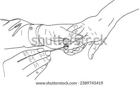 Sketch Drawing of Polling Officer and Voter, Symbol of Choice: Cartoon Scene of Indian Voter Getting Inked, Illustration of Polling Officer's Action, Sketch Cartoon of Indian Election