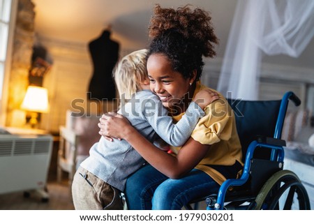 Similar – Image, Stock Photo Group of cheerful siblings on wooden pier
