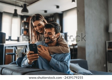 Similar – Image, Stock Photo Loving multiethnic couple resting together