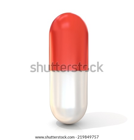 Red pill capsule, isolated on white background