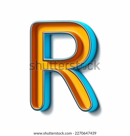 Orange blue thin metal font Letter R 3D rendering illustration isolated on white background Stock fotó © 