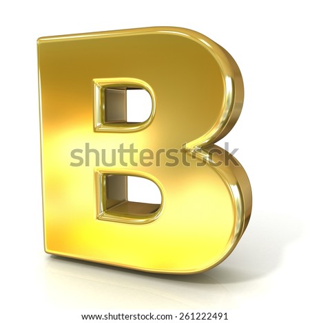 Golden font collection letter - B. 3D render illustration, isolated on white background.