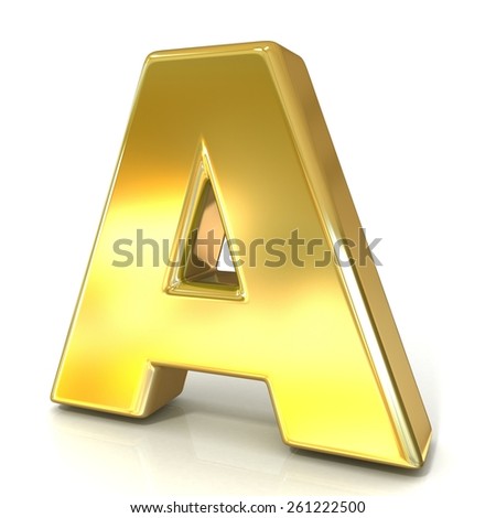 Golden font collection letter - A. 3D render illustration, isolated on white background.