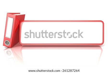 Red office binder folder, with white copy space table. 3D render illustration isolated on white background