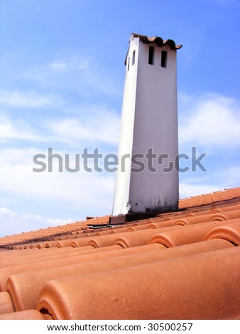 Red Roof with red tiles and chimney