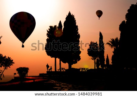 Sky Balloons at Pamukkale Travertens Stok fotoğraf © 