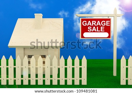Garage Sale Banner Sign with Beautiful Wooden House