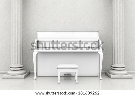 Music Concept. Classic music room with white piano