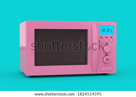 Pink Modern Microwave Oven as Duotone Style on a blue background. 3d Rendering