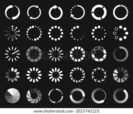 Circle loader icon, buffer, upload and download progress bar. Circular preloading, progression bars, website buffering icons vector set. Indicators showing waiting time on web interface