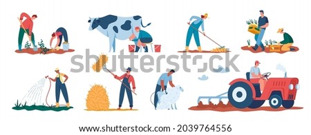 Similar – Image, Stock Photo Workers are planting potatoes on the field. Automation of the process of planting potato seeds. Agricultural technologies. Agroindustry and agribusiness. New technological solutions to simplify work.