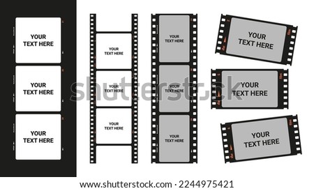 Film roll frames. Retro analog blank filmstrips borders with space for text, photo cinema tape slide for vintage camera. Vector isolated banner set of strip reel analog, slide frame blank illustration