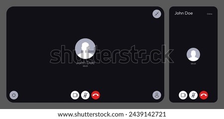 Video call UI. Online meeting chat conversation interface, web conference app with video call and voice call. Vector mockup template