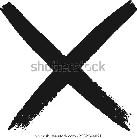 Two rough black brushstrokes crossing each other forming an x shape against a white background, conveying a message of negation, cancellation, or prohibition