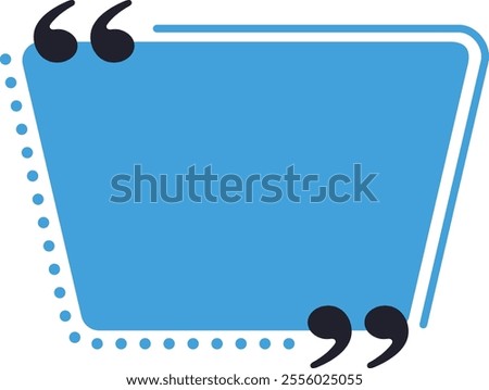 Blue quote box with quotation marks at the top left and bottom right corners framing an empty space for text, ideal for highlighting testimonials or important messages