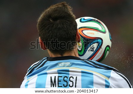 SAO PAULO, BRAZIL - July 9, 2014:  Lionel Messi during the 2014 World Cup Semi-finals game between the Netherlands and Argentina at Arena Corinthians. NO USE IN BRAZIL.