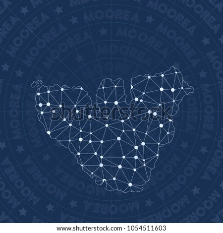 Moorea network, constellation style island map. Delicate space style, modern design. Moorea network map for infographics or presentation.