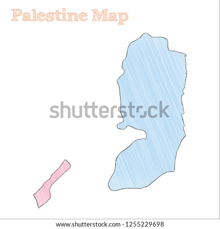 Palestine hand-drawn map. Colourful sketchy country outline. Appealing Palestine map with provinces. Vector illustration.