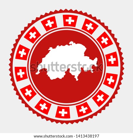 Switzerland flat stamp. Round logo with map and flag of Switzerland. Vector illustration.