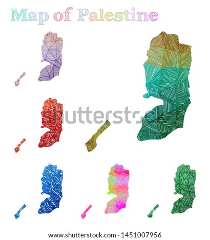 Hand-drawn map of Palestine. Colorful country shape. Sketchy Palestine maps collection. Vector illustration.