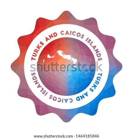 Turks and Caicos Islands low poly logo. Colorful gradient travel logo of the island in geometric style. Multicolored polygonal Turks and Caicos Islands rounded sign with map for your infographics.