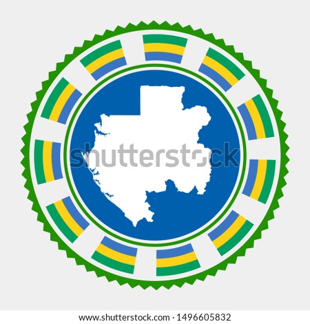 Gabon flat stamp. Round logo with map and flag of Gabon. Vector illustration.