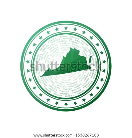 Flat low poly stamp of Virginia. Polygonal Virginia badge. Trendy vector logo of the us state.