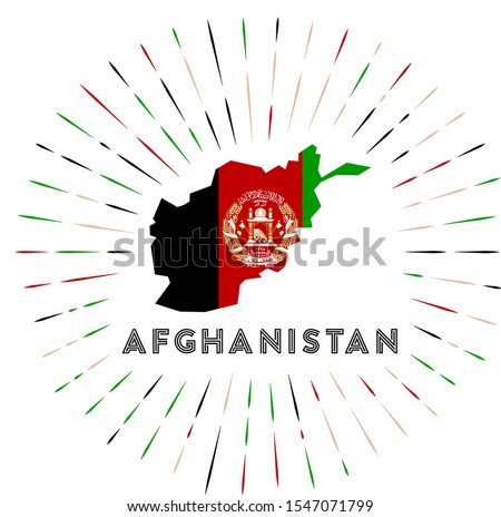 Afghanistan sunburst badge. The country sign with map of Afghanistan with Afghan flag. Colorful rays around the logo. Vector illustration.