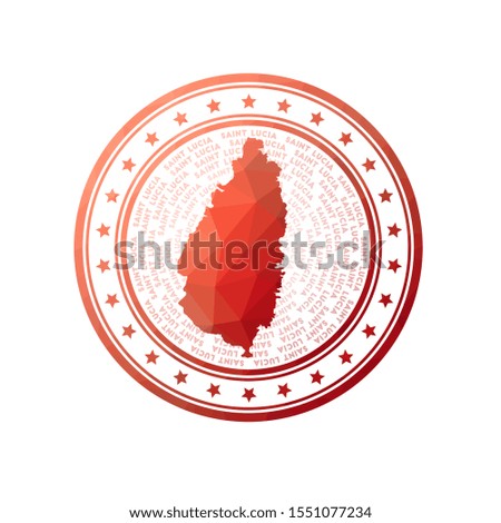 Flat low poly stamp of Saint Lucia. Polygonal Saint Lucia badge. Trendy vector logo of the island.