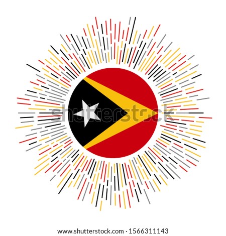 Timor-Leste sign. Country flag with colorful rays. Radiant sunburst with Timor-Leste flag. Vector illustration.