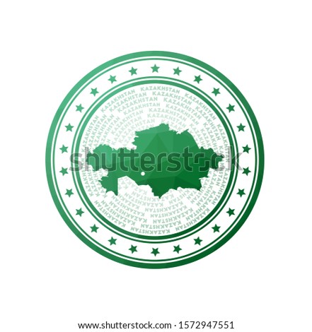 Flat low poly stamp of Kazakhstan. Polygonal Kazakhstan badge. Trendy vector logo of the country.