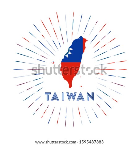 Taiwan sunburst badge. The country sign with map of Taiwan with Taiwanese flag. Colorful rays around the logo. Vector illustration.