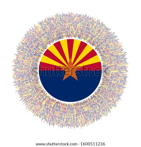 Flag of Arizona with colorful rays. Radiant us state sign. Shiny sunburst with Arizona flag. Amazing vector illustration.