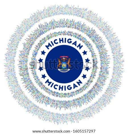 Michigan symbol. Radiant us state flag with colorful rays. Shiny sunburst with Michigan flag. Creative vector illustration.