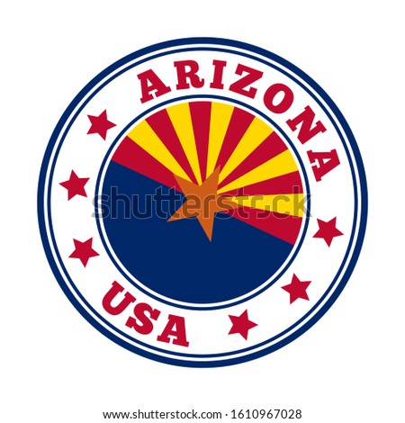 Arizona sign. Round us state logo with flag of Arizona. Vector illustration.