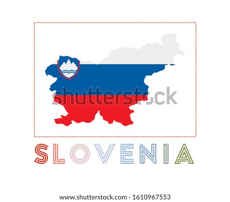 Slovenia Logo. Map of Slovenia with country name and flag. Creative vector illustration.