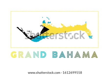 Grand Bahama Logo. Map of Grand Bahama with island name and flag. Creative vector illustration.