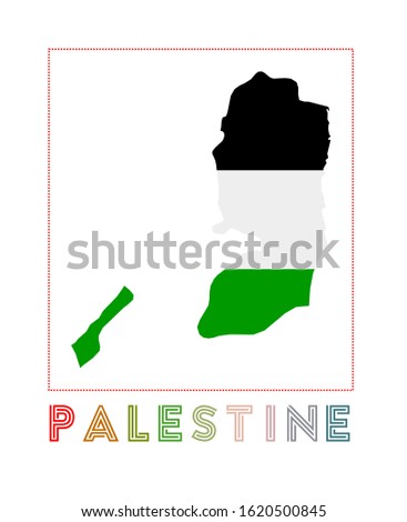 Palestine Logo. Map of Palestine with country name and flag. Radiant vector illustration.