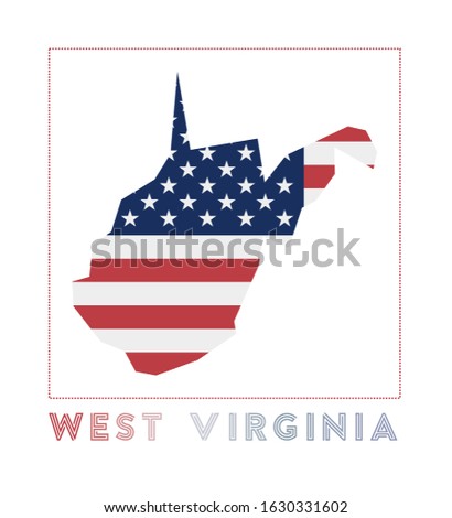 West Virginia Logo. Map of West Virginia with us state name and flag. Powerful vector illustration.