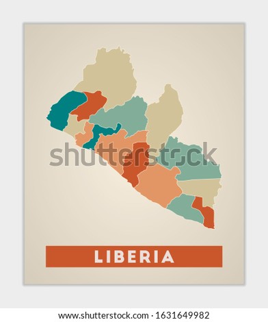 Liberia poster. Map of the country with colorful regions. Shape of Liberia with country name. Beautiful vector illustration.