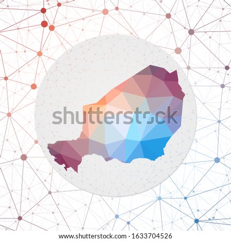 Abstract vector map of Niger. Technology in the country geometric style poster. Polygonal Niger map on 3d triangular mesh backgound. EPS10 Vector.