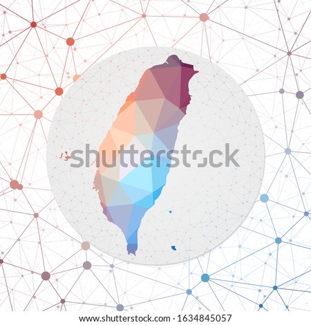 Abstract vector map of Taiwan. Technology in the country geometric style poster. Polygonal Taiwan map on 3d triangular mesh backgound. EPS10 Vector.