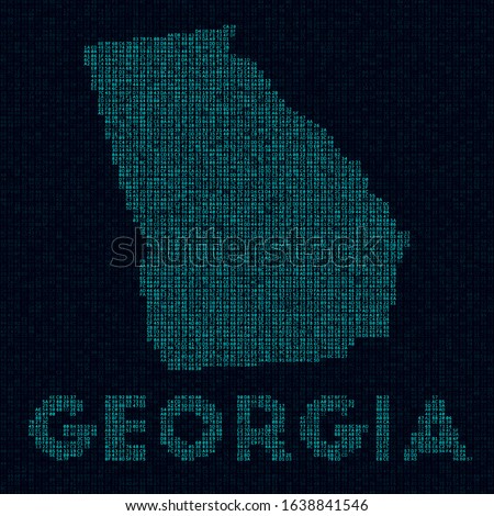Georgia tech map. Us state symbol in digital style. Cyber map of Georgia with us state name. Cool vector illustration.