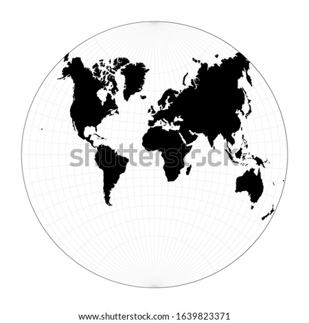 EPS10 Vector World Map. Van der Grinten II projection. Plan world geographical map with graticlue lines. Vector illustration.